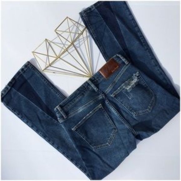 Free People Color Block Flare Leg Ankle Crop Jeans - Picture 3 of 6